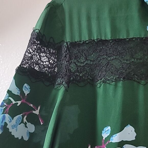 Maje Green Silk Blend Black Lace Floral Printed Top - Picture 4 of 9